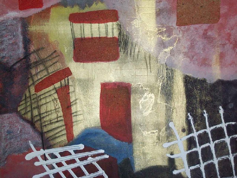 Alex Arnold - Tr&auml;ume mit Hindernissen (2001, Ausschnitt). Mischtechnik auf Leinwand. 70x70 cm.