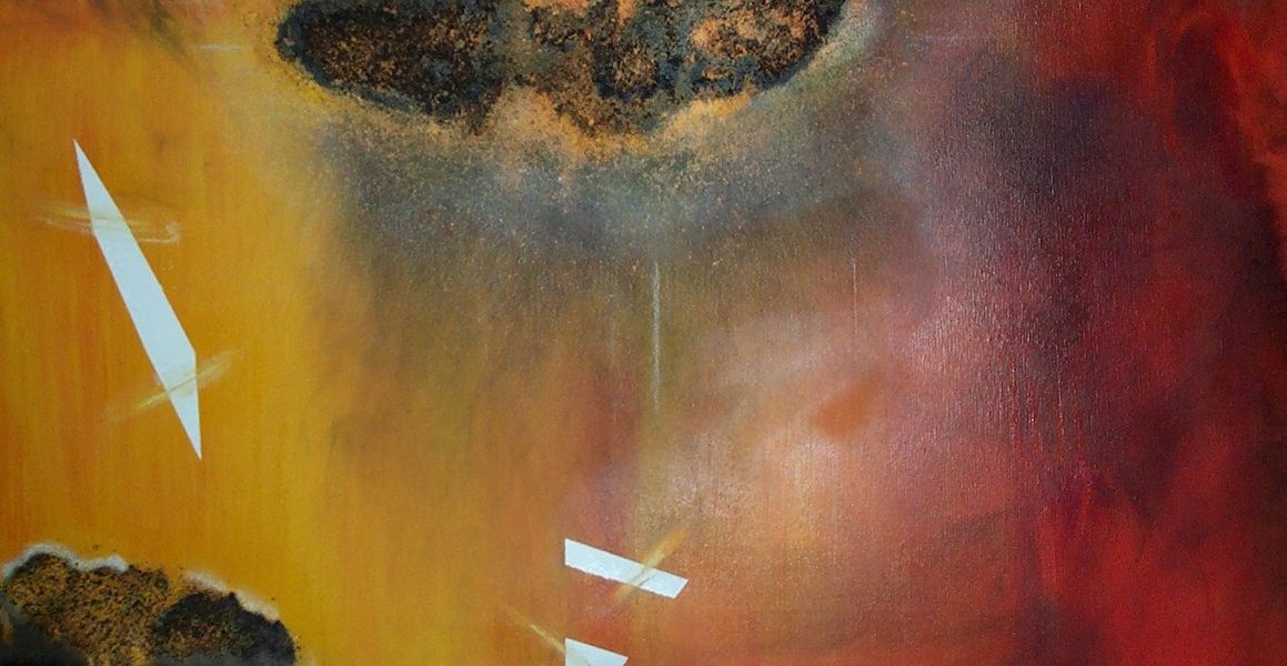 Alex Arnold - Traumgewitter (2003). Mischtechnik auf Leinwand. Ca. 50x120 cm.