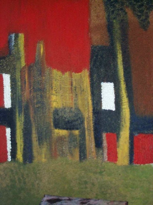 Alex Arnold - Traumschloss mit wei&szlig;en Toren (1997). &Ouml;l auf Hartfaserplatte. Ca. 70x50 cm.