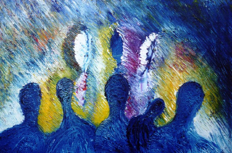 Alex Arnold - Traum im Traum (1998). &Ouml;l auf Hartfaserplatte. 80x140 cm.